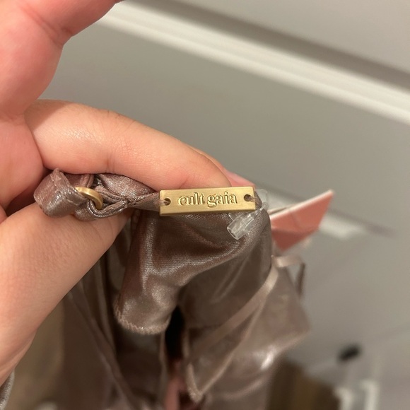 NWT Cult Gaia Leanne Low Back Metallic Satin Slip Dress Cameo - Picture 10 of 11